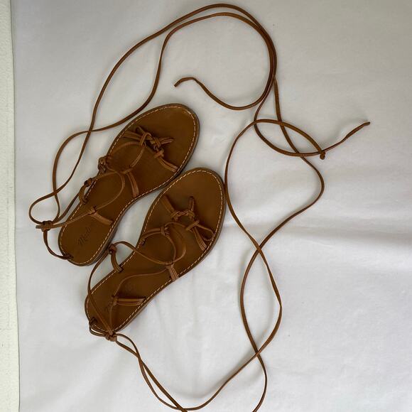 Madewell Boardwalk Lace-Up Leather Sandals Size 7.5 English Saddle - Picture 6 of 15